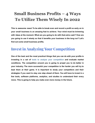 Small Business Profits – 4 Ways To Utilize Them Wisely In 2022