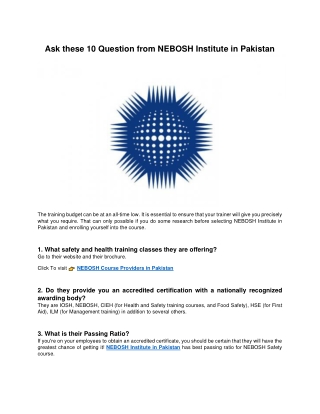 Ask these 10 Question from NEBOSH Institute in Pakistan