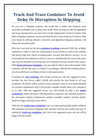 Track And Trace Container To Avoid Delay Or Disruption In Shipping