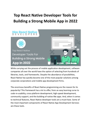 Top React Native developer tools for building a strong mobile app in 2022