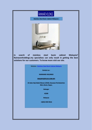 Stainless Steel Basin Cabinet Malaysia