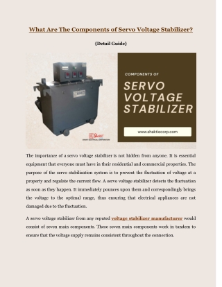 Components Of Servo Voltage Stabilizer