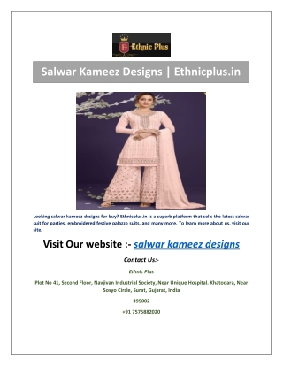 Salwar Kameez Designs | Ethnicplus.in