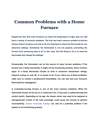 Common Problems with a Home Furnace