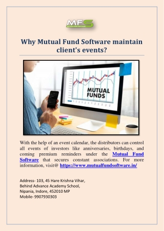 Why Mutual Fund Software maintain client's events