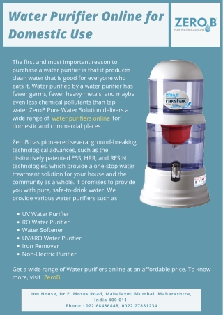 Water Purifier Online for Domestic Use