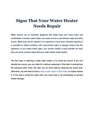 Signs That Your Water Heater Needs Repair