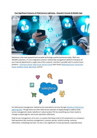 Two significant features of Field Service Lightning – Dispatch Console & Mobile App