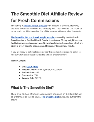 The Smoothie Diet Affiliate Review for Fresh Commissions