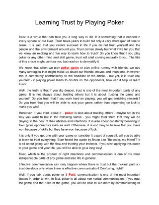 Learning Trust by Playing Poker