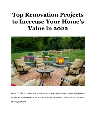 Top Renovation Projects to Increase Your Home’s Value in 2022