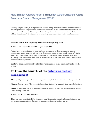 How Bentech Answers About 5 Frequently Asked Questions About Ecm.docx