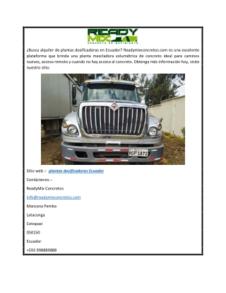 Plantas dosificadoras ecuador  Readymixconcretos.com