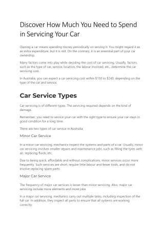Discover How Much You Need to Spend in Servicing Your Car