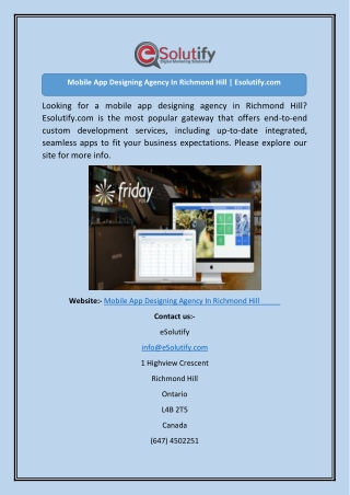 Mobile App Designing Agency In Richmond Hill Esolutify
