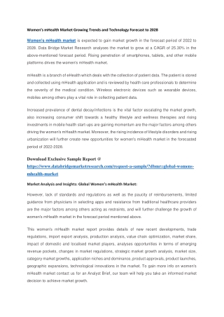 Women’s mHealth Market Growing Trends and Technology Forecast to 2028