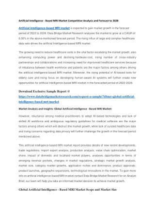 Artificial Intelligence - Based MRI Market Competitive Analysis and Forecast to 2028