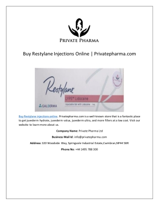 Restylane For Sale Online In Uk | Privatepharma.com