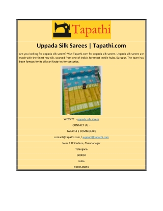 Uppada Silk Sarees | Tapathi.com