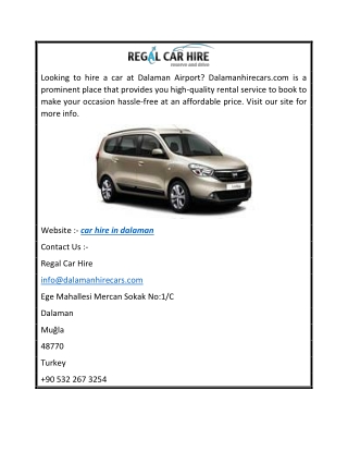 Car Hire in Dalaman  Dalamanhirecars.com