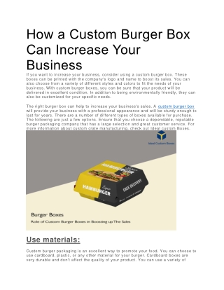 How a Custom Burger Box Can Increase Your Business