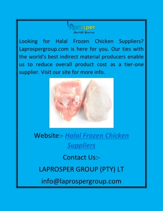 Halal Frozen Chicken Suppliers | Laprospergroup.com