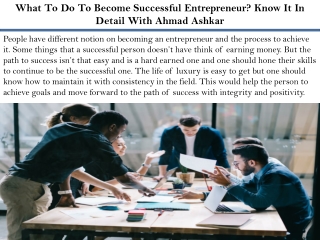 What To Do To Become Successful Entrepreneur Know It In Detail With Ahmad Ashkar