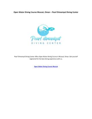 Open Water Diving Course Muscat, Oman – Pearl Dimaniyat Diving Center