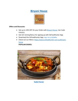 15% Off - Biryani House Indian food takeaway Menu Melbourne, VIC