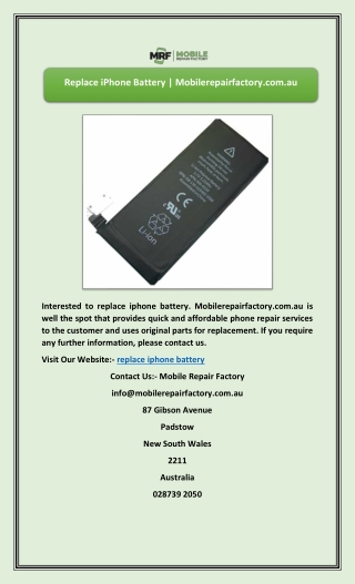 Replace Iphone Battery | Mobilerepairfactory.com.au