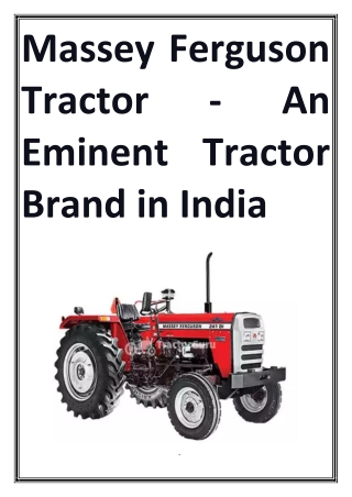 Massey Ferguson Tractor - An Eminent Tractor Brand in India