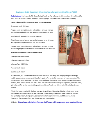 Buy Brown Ruffle Crepe Party Wear Crop Top Lehenga from EthnicPlus for ₹1349