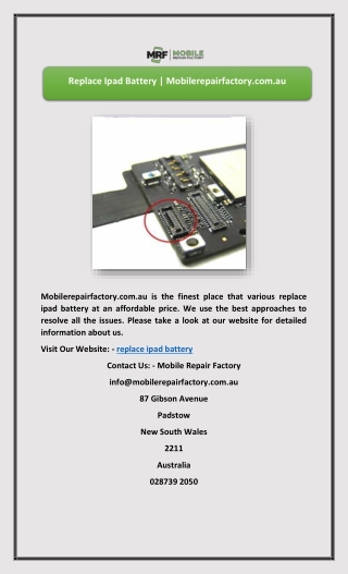 Replace Ipad Battery | Mobilerepairfactory.com.au