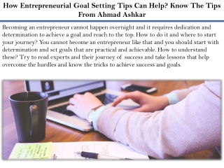 How Entrepreneurial Goal Setting Tips Can Help? Know The Tips From Ahmad Ashkar