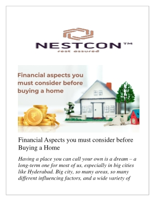 Financial Aspects you must consider before Buying a Home | Nestcon