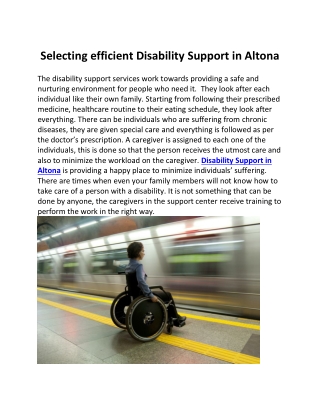 Selecting efficient Disability Support in Altona