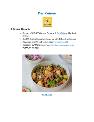5% off - Desi Cuisine Menu Indian Restaurant Brunswick, VIC