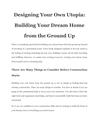 Designing Your Own Utopia_ Building Your Dream Home from the Ground Up