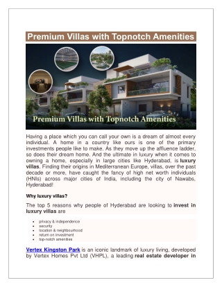 Premium Villas with Topnotch Amenities