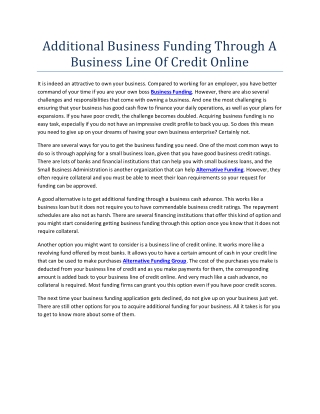 Additional Business Funding Through A Business Line Of Credit Online
