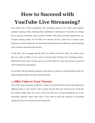How to Succeed with YouTube Live Streaming_