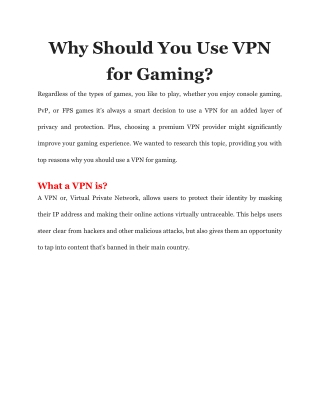Why Should You Use VPN for Gaming_