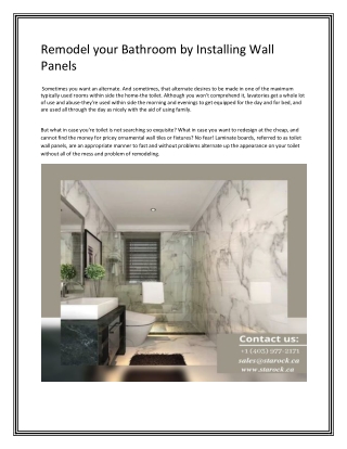 Remodel your Bathroom by Installing Wall Panels