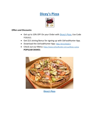 5% Off - Dicey's Pizza Brunswick Restaurant Menu, VIC