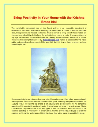 Bring Positivity in Your Home with the Krishna Brass Idol