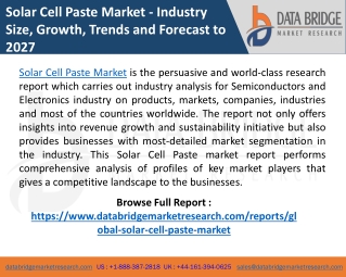 Solar Cell Paste Market Trends, Drivers, Restraint, Share, Competitive Analysis