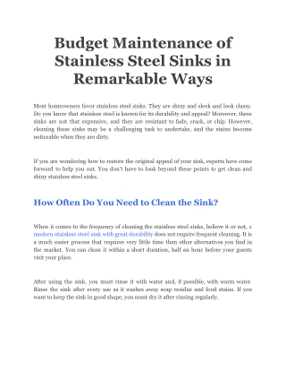 Budget Maintenance of Stainless Steel Sinks in Remarkable Ways