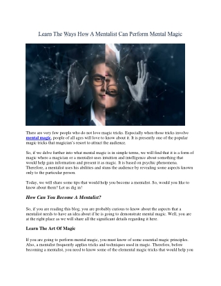 Learn The Ways How A Mentalist Can Perform Mental