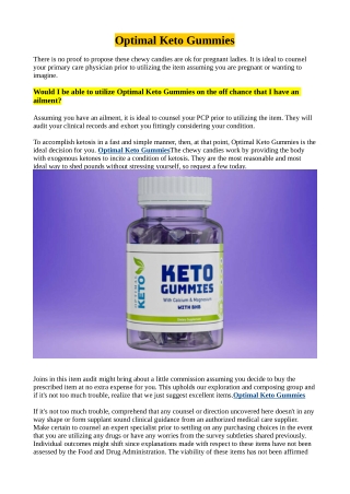 Optimal Keto Gummies Review How Does it Work?