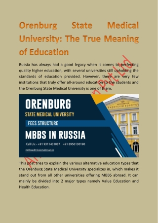 Orenburg State Medical University Russia for Indian Students